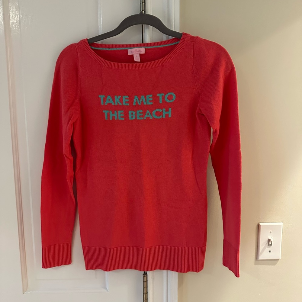 Lilly Pulitzer Coral Sweater with fun messaging!
